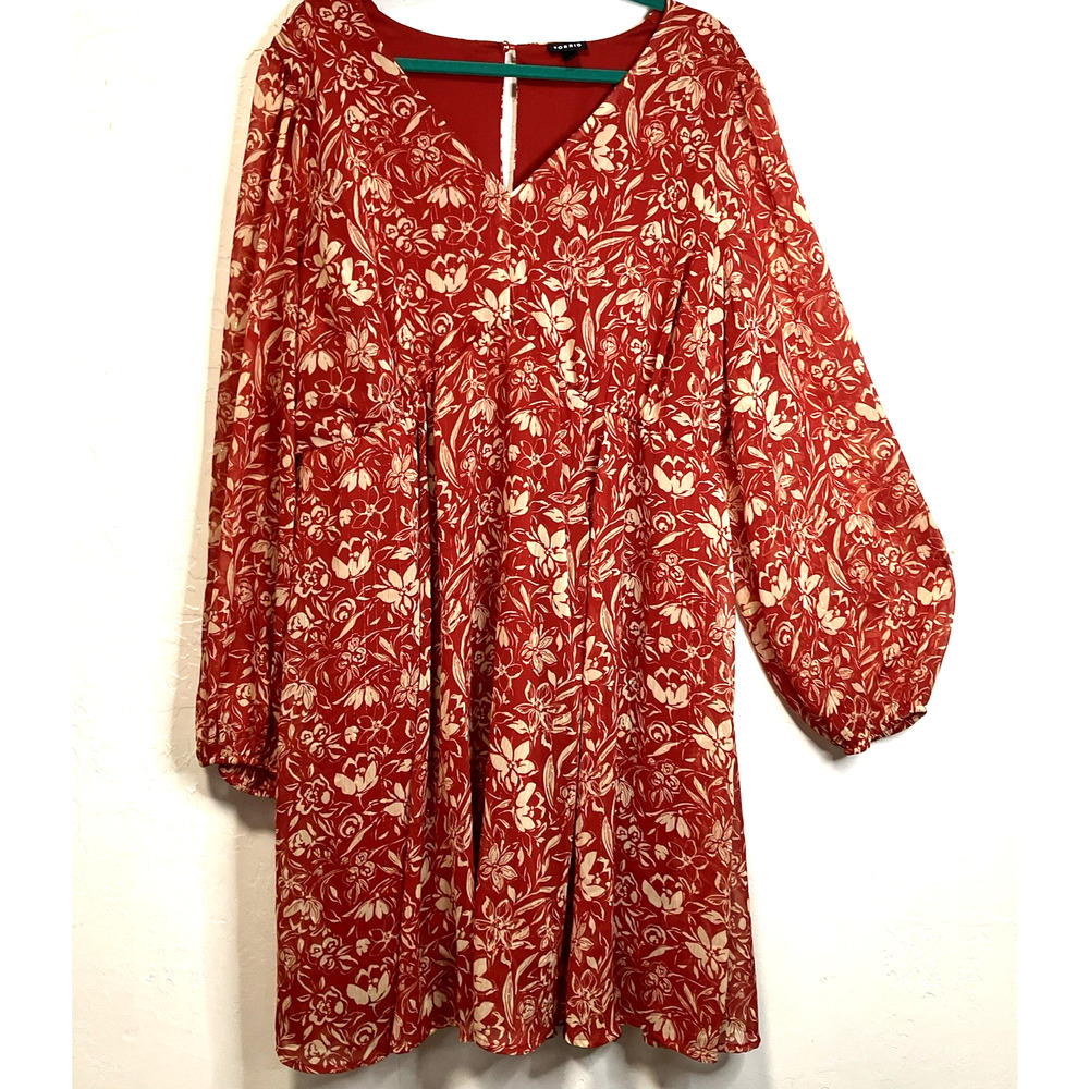 Torrid Babydoll Dress Floral Chiffon Lurex Stripe Lined Long Sleeve Boho Size 3